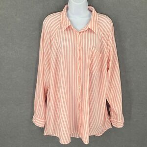 Universal Thread Top Women's 1X Linen Button Up Shirt Pink White Stripe Coastal